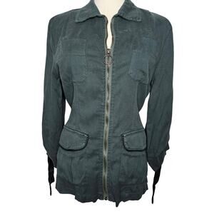 Women's Sleek XCVI Zip-Front Utility Jacket in Teal with Cinched Waist, Size S